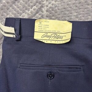Double Pleated Navy Blue Super 100s Merino Wool Dress Pants Howard 48